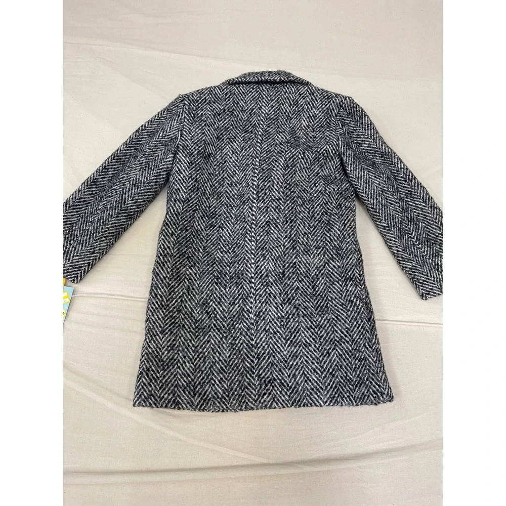 Cat & Jack Girls Herringbone Overcoat Black White Chevron Dress Coat XS 4-5